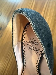 Hello Kitty Black Glitter 4 inch Peep Toe Heels with Bow and Silver Charm