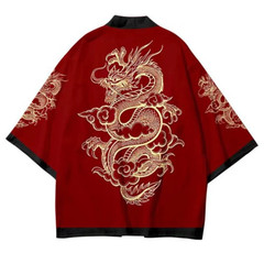 Japanese Kimono Cardigan Jacket Anime Dragon Print Haori Yukata Open Front Top