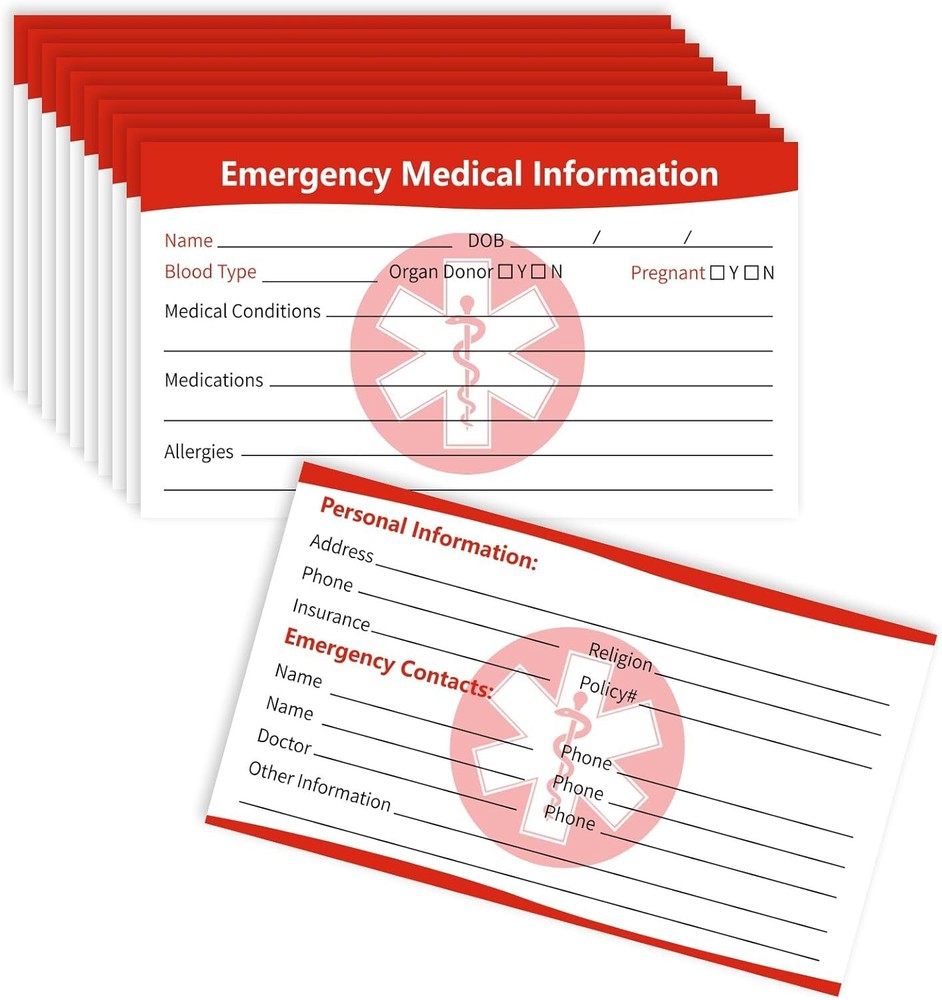 10 Pcs Emergency Medical Information ID Card Emergency ID Cards for Wallet