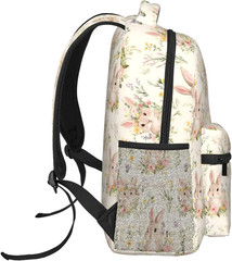 Cute Floral Bunny Backpack, Polyester Backpacks with Straps, 11.4Inx5.9Inx15.7In