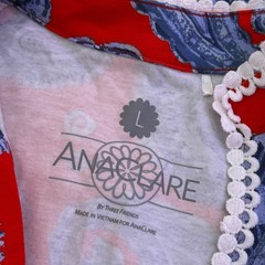 Ana Clare Paisley Shift Short Dress Size L Red Lace Trim Coastal Resort wear