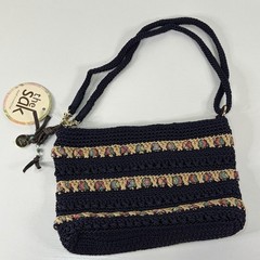 The Sak Cambria Crocheted Crossbody Zip Top Blue Shoulder Bag Aztec Ribbon