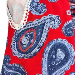 Ana Clare Paisley Shift Short Dress Size L Red Lace Trim Coastal Resort wear