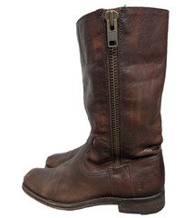 Frye Heath Boots Womens 9B Western Moto Square Toe Zipper Brown Distressed 90s