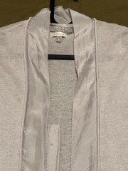 Ghost London Cardigan Size L Grey Linen Blend Open Front Drape Longline Knit