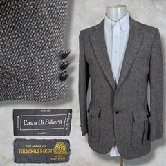 Casa Di Billera Blazer Sport Coat Mens 38L Blue Brown Tweed Wool