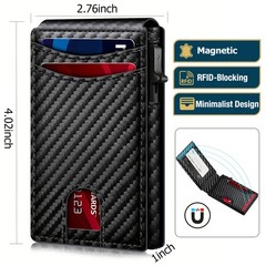 Men’s Slim PopUp Bifold Carbon Fiber Wallet, RFID Blocking, Money Clip, Men Gift