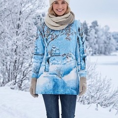 Collections Etc sz XL Blue Snowy Owl Family Novelty Top Beaded Winter