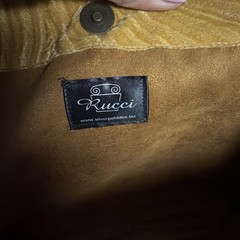 Rucci Gold Swirl Top Handle Bag w/ Brown Wood Handle, Magnetic Closure