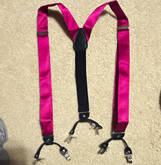 Men’s Pink/Black Y-Back Clip-On Suspenders, Adjustable Elastic, One Size