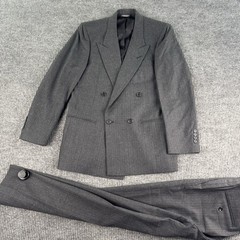Vintage Pierre Cardin Suit 40 Gray Wool Nailhead Double Breasted Pleated 28×30
