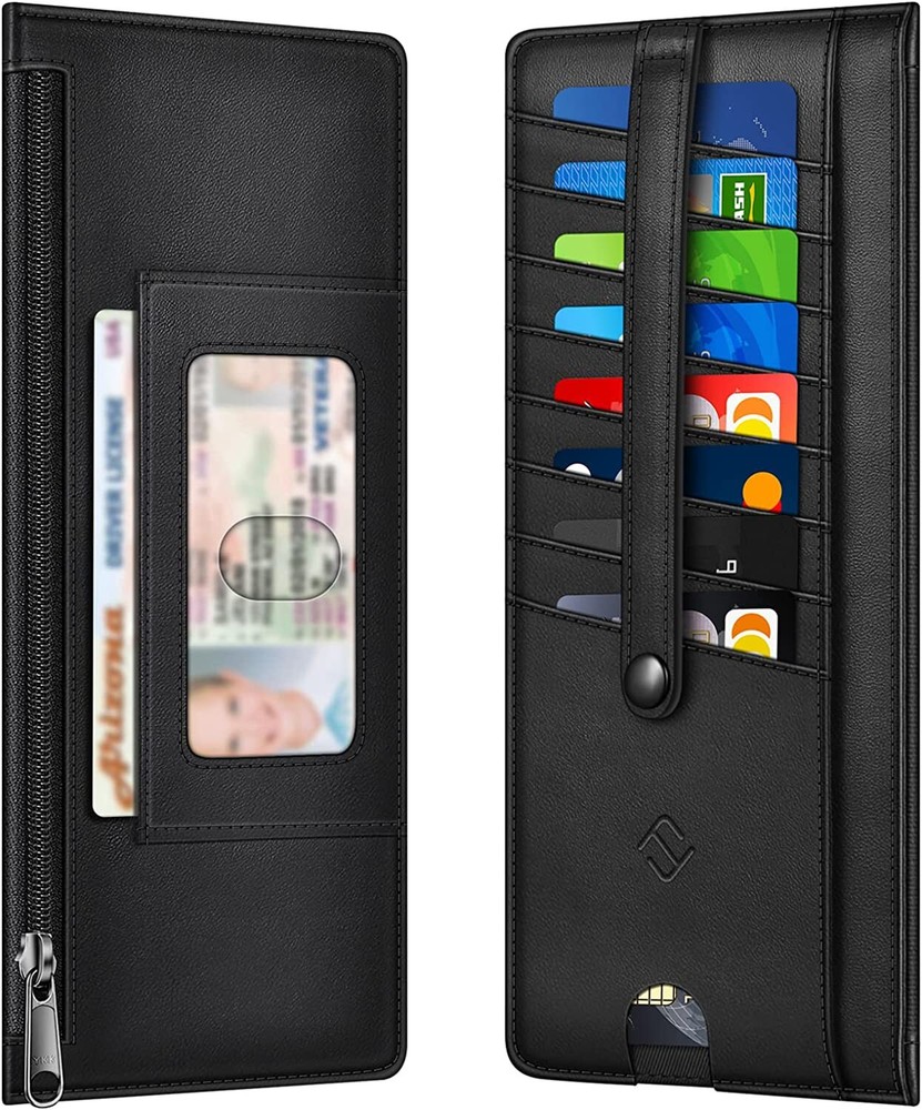 RFID Blocking Slim Credit Card Wallet Holder Change Pouch with Zipper Pocket