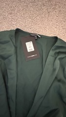Fashion Nova Women’s Green Satin Solid Wrap Mini Dress M V-Neck Long Sleeve Tie