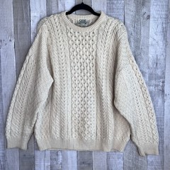 Vintage Carraig Donn Pure Wool Irish Cable Knit Fisherman Sweater Men Size Large