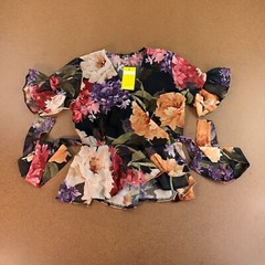 John Zack Women’s Size 2 Black Floral Print Sheer Short Sleeve Wrap Blouse NWT