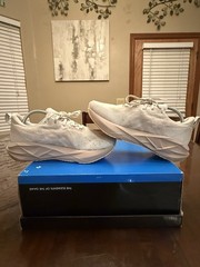 Womens Size 7.5- ASICS Novablast 5 Wide White Fawn No Insoles