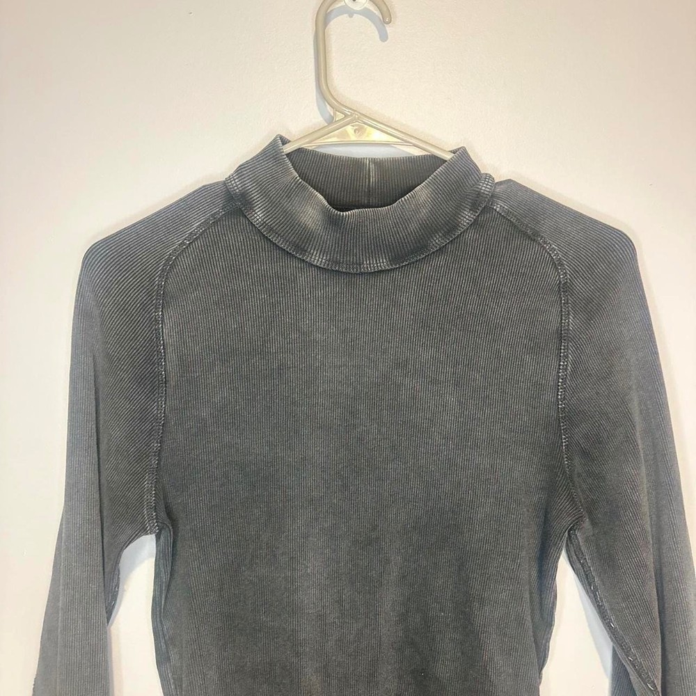 We The Free Free People Mock Neck Ribbed Long Sleeve Top Grey Mineral Wash Large