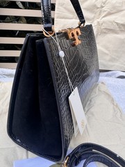 Tory Burch Eleanor Croc-Embossed Satchel NWT MSRP US $950 Black Dustbag