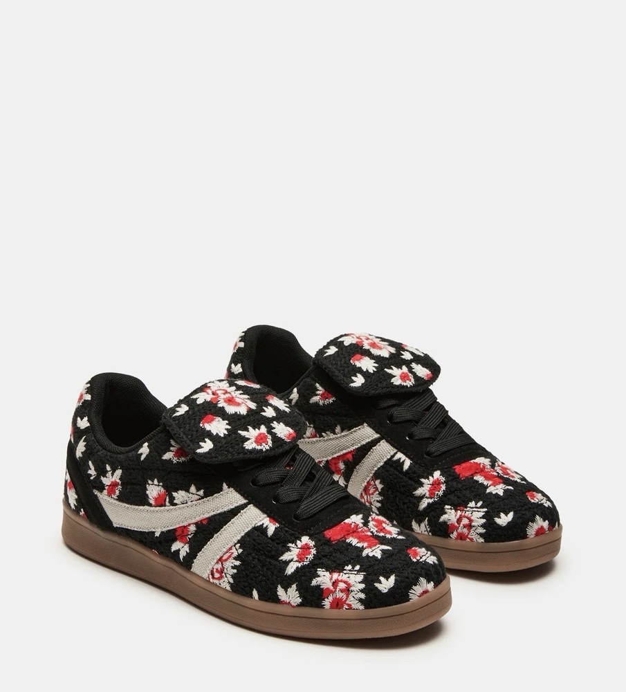 Steve Madden Men’s Low Top Lace-Up Floral Sneaker Black Red White Tan US 6
