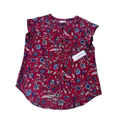 Liz Claiborne Womens Red Floral Cap Sleeve V Neck Blouse Top Size Small NEW