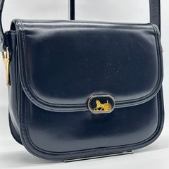 CELINE Shoulder Bag Handbag Horse Black Leather Carriage Purse Vintage Authentic