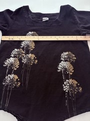 Cottonseed Causal Wear Top Sz M Black Painted Flowers Gauze Artsy Bohemian