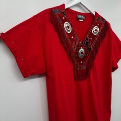 Vintage Western Top Shirt Size Large Stretch Embroidered Suede Fringe Concho USA