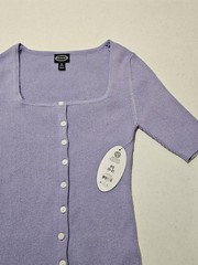 Scoop Lavender Ribbed Button Front Square Neck Top Sz XS