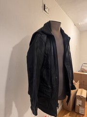 London Fog Men’s Black Leather Jacket M Zip Front Stand-Up Collar Lined