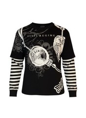 Civil Regime Long Sleeve Layered Striped Graphic Print T-Shirt