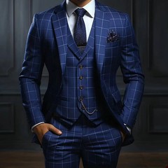 Men’s Suits for Man Striped Regular Fit Wedding Formal Checked Business 3Pcs