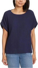 Gloria Vanderbilt Women’s Short Sleeve Cotton Gauze Pullover, Navy, Large, New