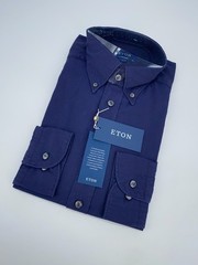 Eton Dress Shirt Mens M 15 1/2 – 39 Navy Textured Oxford Contemporary Fit Formal