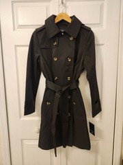 NWT London Fog Women’s Size M Black Double Breasted Mid-Length Trench Coat
