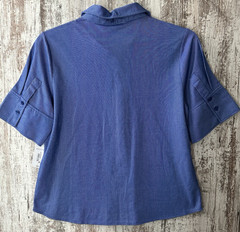 LIZ CLAIBORNE Women’s Size L Blue Stripe Button Front S/S Stretch Knit Top NWT