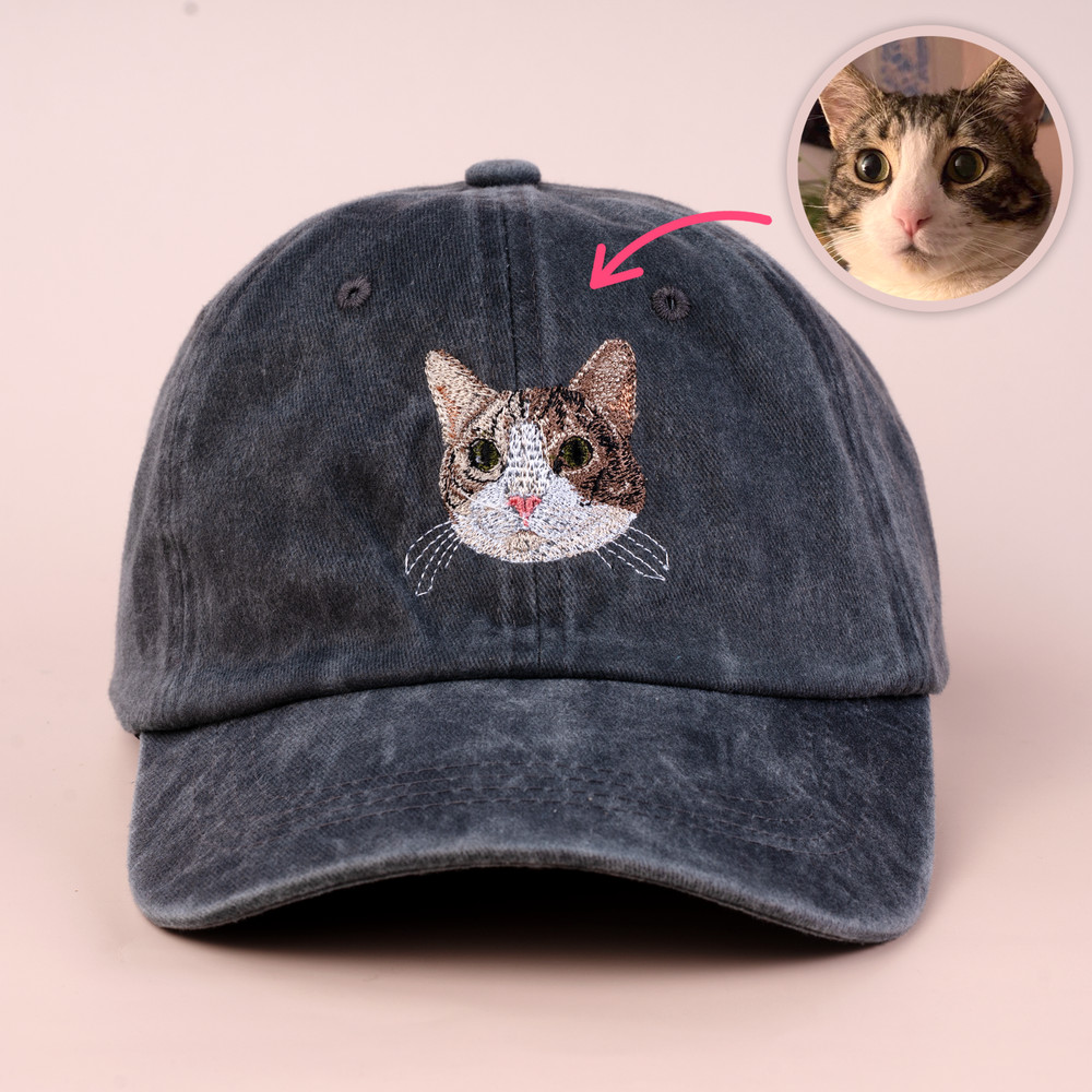 Personalized Cat Portrait Hat: Embroidered Custom Cat Photo Baseball Cap