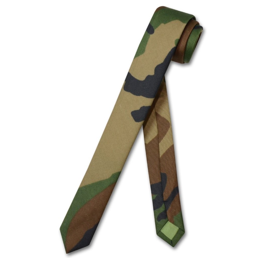 COVONA Men’s Dark Green Army Camouflage NeckTie Military EXTRA Skinny 1.5″ Tie