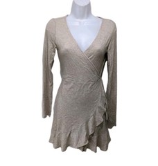 NWT Forever 21 Surplice Knit Wrap Dress Womens M Long Sleeve Beige #4500