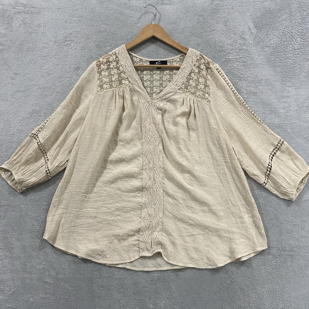 GNW Tunic Blouse Women’s 2X Lace Boho Peasant Top Floral Crochet Sheer Fairy