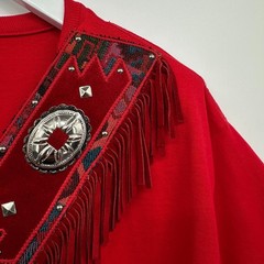 Vintage Western Top Shirt Size Large Stretch Embroidered Suede Fringe Concho USA