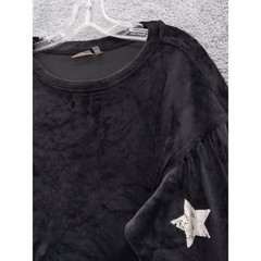 Nannette Lepore Black Velour Star Print Long Sleeve Pullover Top Sz S