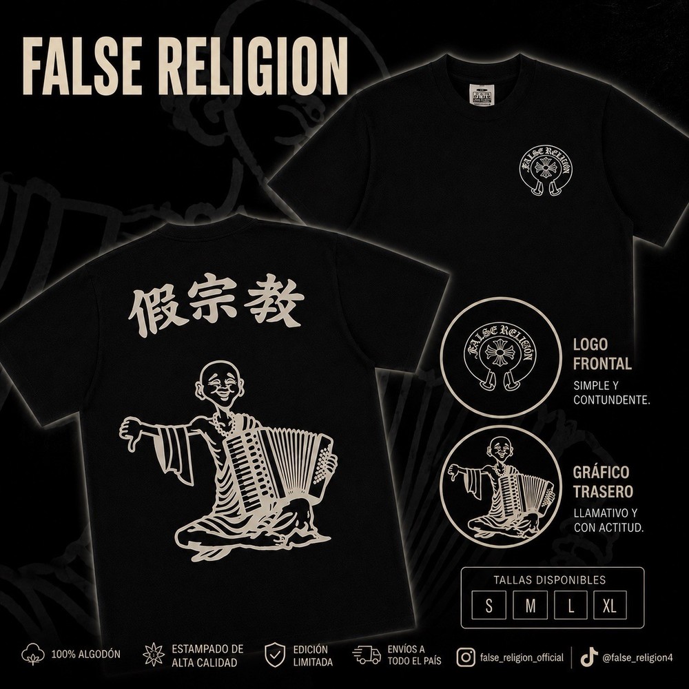 False Religion Men’s Black Cotton Graphic Logo Crew Neck Short Sleeve T-Shirt S