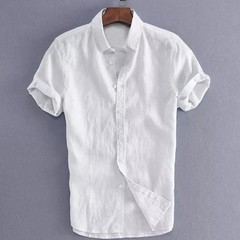 Men’s Summer Cotton Linen Short Sleeve Shirt Casual Solid Button-Down free shipp