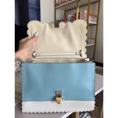 Fendi Kan I Scalloped Embroidered Leather Shoulder Bag White Multi-Color Studded