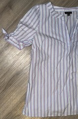 Talbots Women’s Size S Short Tie Sleeve Top Vertical Stripe 100% Cotton Blouse