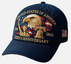 USA 250th Anniversary Patriotic Baseball Cap Adjustable Men Bald Eagle Liberty