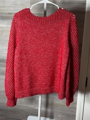 Famous Maker Coral-Red Scoop Neck Openwork Sleeve Sweater 1335