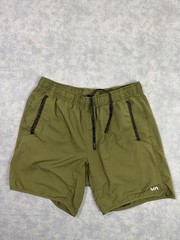 RVCA Shorts Mens Medium Green Microfiber Bermuda Elastic Waist Drawstring Casual