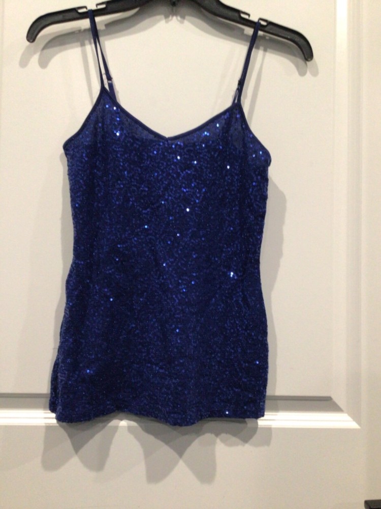 Euc Volume One Juniors women’s small black tank top spaghetti straps lace sequin