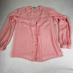 La Blouse Pink Sheer Button Up Blouse with Floral Embroidery